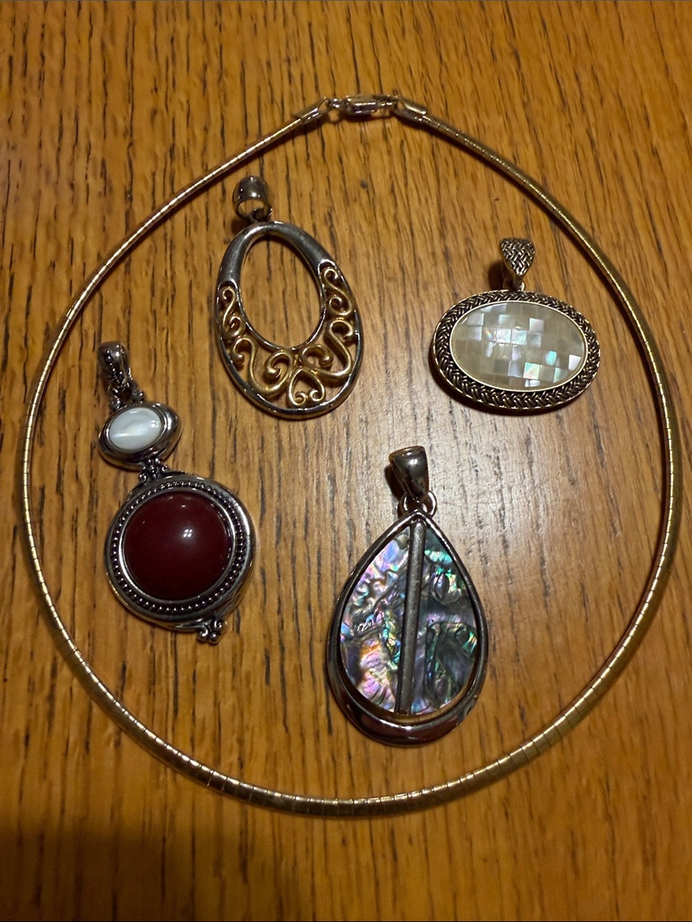 Lia Sophia Gold-Tone Necklace with Abalone, Mother of Pearl & Red Stone Pendants
